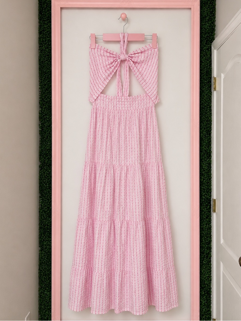 Pink Maxi Dress with Front Tie - size M